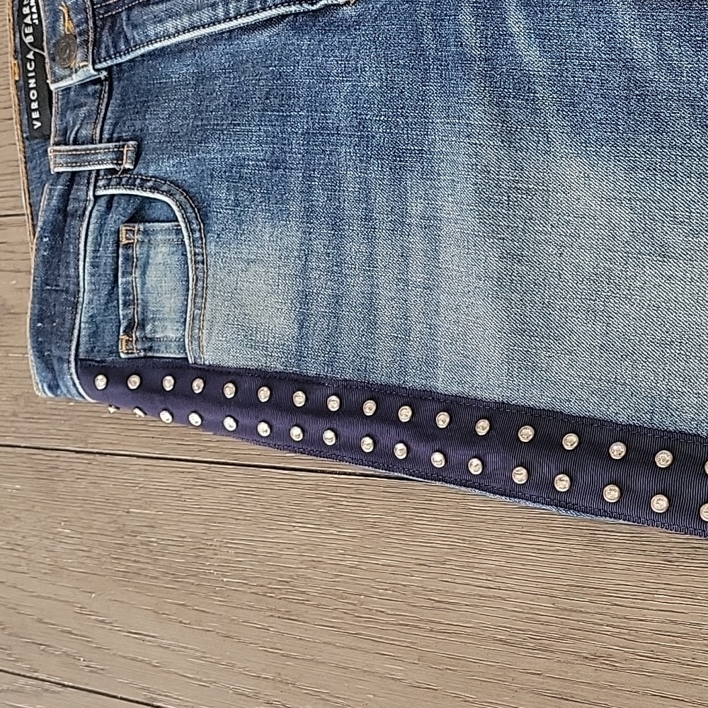Veronica Beard "Ines" Rhinestones Girlfriend Side Crop Jeans Size 25 - Picture 12 of 16